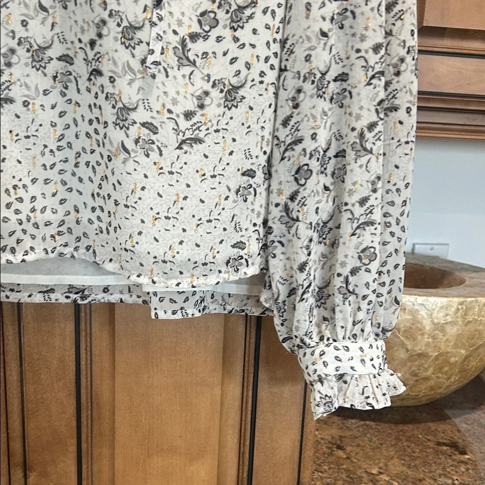 Joie Floral Print Blouse - White and Gray - Picture 3 of 7